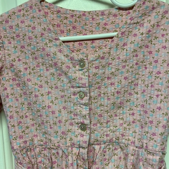 Vintage Children's Pink Rumpled Cotton Ditsy Floral Short Sleeve Wide Leg Romper - Picture 2 of 6